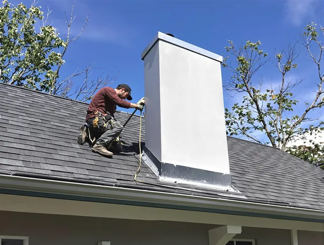 Kendall Chimney Sweep team member finishing chimney construction in Kendall, FL