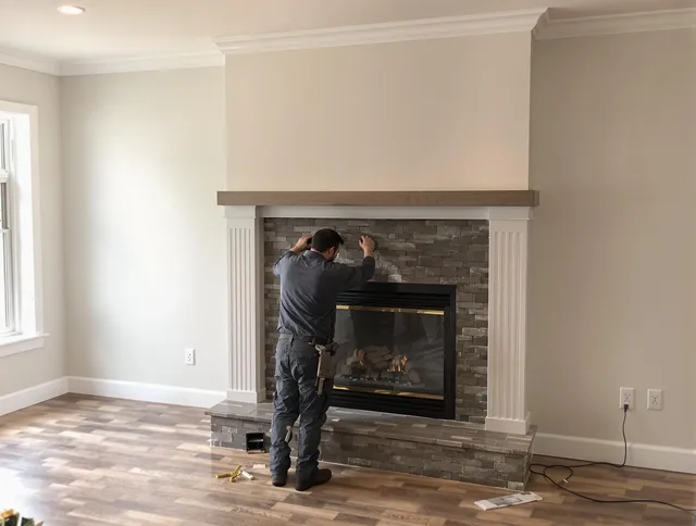 Kendall Chimney Sweep finishing a custom fireplace install in Kendall, FL